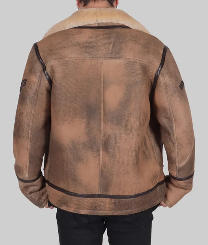 Cromb Real Men’s Distressed Brown Leather Bomber Jacket