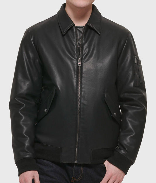 Curtis Men's Black MA-2 Leather Bomber Jacket