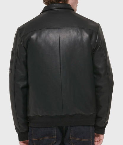 Curtis Men's Black MA-2 Leather Bomber Jacket