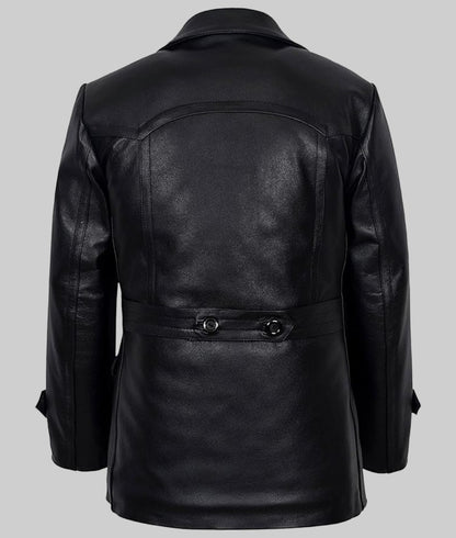 Danny Men’s Black Double-Breasted Leather Peacoat