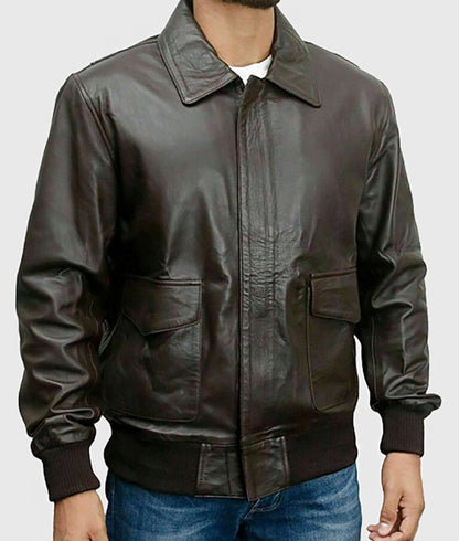 Loco Men’s Choco Brown A-2 Flight Bomber Leather Jacket