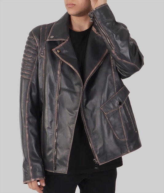Dave Men’s Brown Distressed Biker Leather Jacket