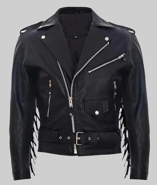 Dean Men’s Black Fringe Double Rider Leather Jacket