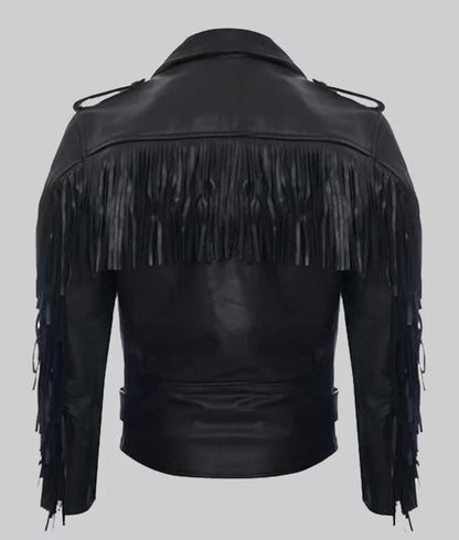 Dean Men’s Black Fringe Double Rider Leather Jacket