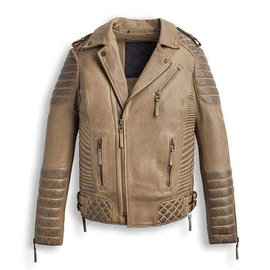 Desert Brown Waxed Biker Leather Motorbike Jacke