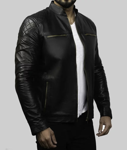 Diaz Men’s Black Real Leather Biker Jacket