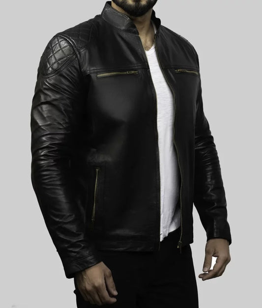 Diaz Men’s Black Real Leather Biker Jacket