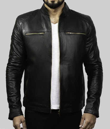 Diaz Men’s Black Real Leather Biker Jacket