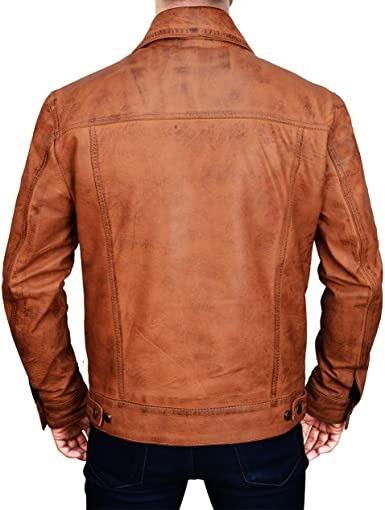 Distressed Brown Trucker Leather Jacket - Vintage Classic