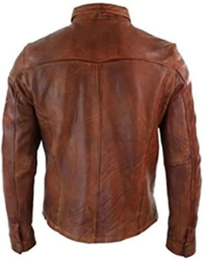 Dominic Men’s Brown Vintage Waxed Leather Western Trucker Jacket