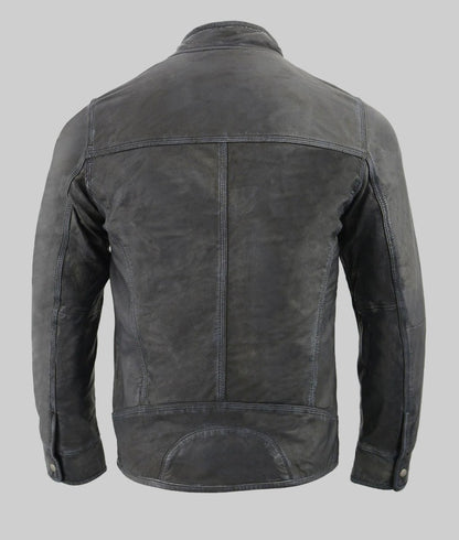 Dominic Men’s Gray Retro Heavy-Stitched Cafe Racer Leather Jacket