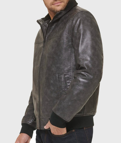 Donald Men’s Distressed Grey Leather Bomber Jacket