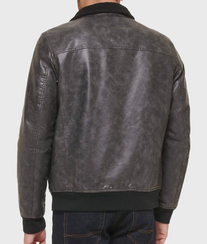 Donald Men’s Distressed Grey Leather Bomber Jacket