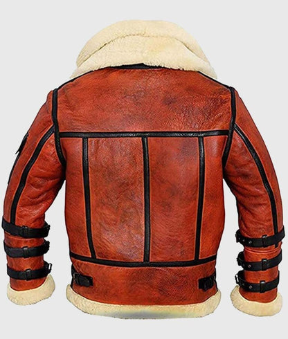 Men’s Double Collar Red B-3 Shearling Aviator Leather Jacket