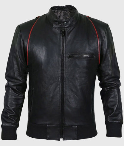 Drake Men’s Black Moto Bomber Leather Jacket