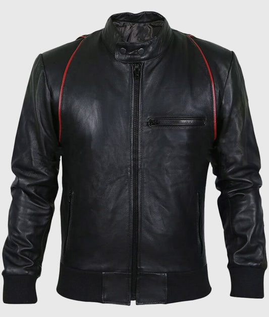 Drake Men’s Black Moto Bomber Leather Jacket