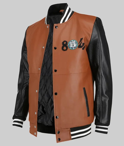 Edge Men’s 804 Two-Tone Brown & Black Leather Varsity Bomber Jacket