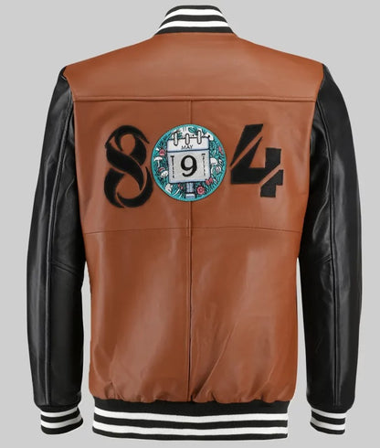 Edge Men’s 804 Two-Tone Brown & Black Leather Varsity Bomber Jacket