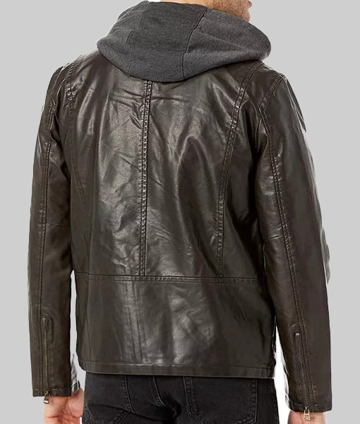 Edward Men’s Dark Brown Real Leather Jacket with Hood