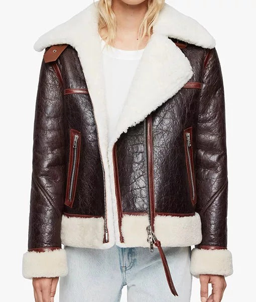 Elinor Women’s Choco Brown Shearling Leather Jacket