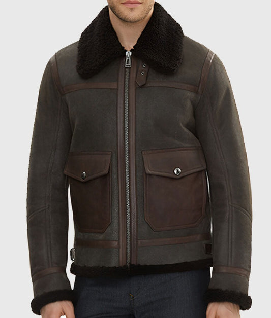 Alberto Men’s Classic Brown G-1 Bomber Aviator Leather Jacket