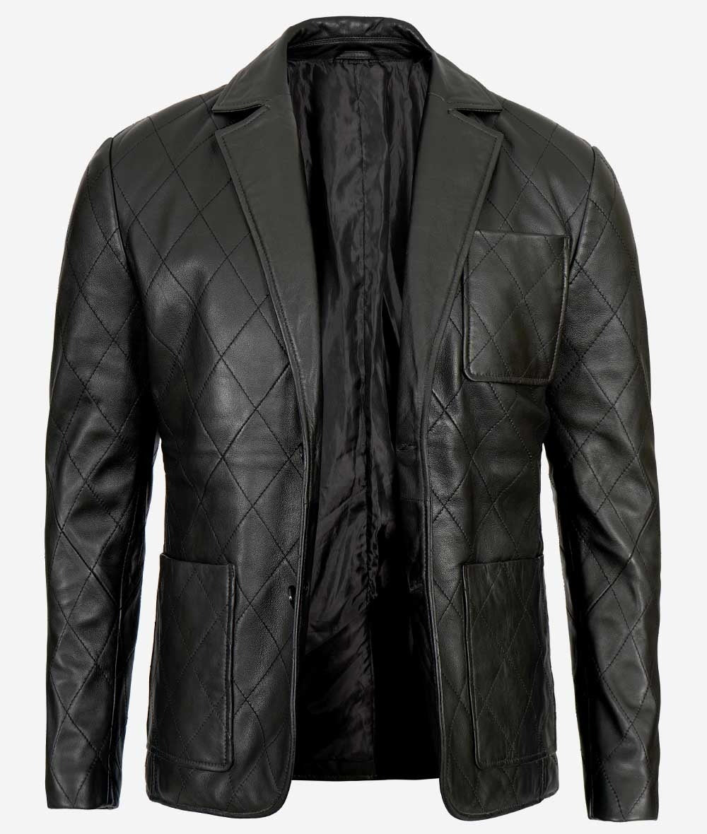 Elton Men's Premium Black Quilted Leather Blazer - Refined Elegance