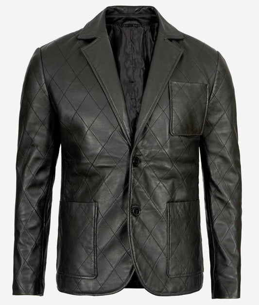 Elton Men's Premium Black Quilted Leather Blazer - Refined Elegance