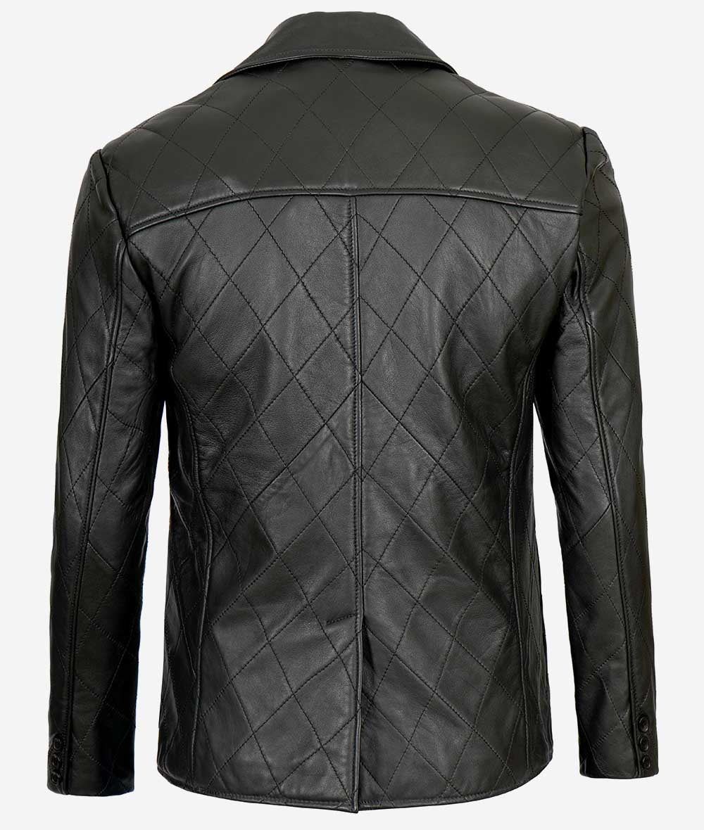 Elton Men's Premium Black Quilted Leather Blazer - Refined Elegance