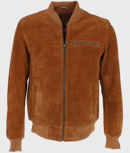 Ethan Men’s Tan Suede Leather Bomber Jacket