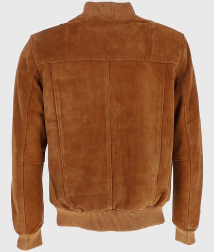 Ethan Men’s Tan Suede Leather Bomber Jacket