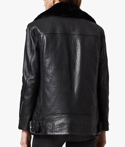 Fay Women’s Black Leather Jacket with Shearling Collar