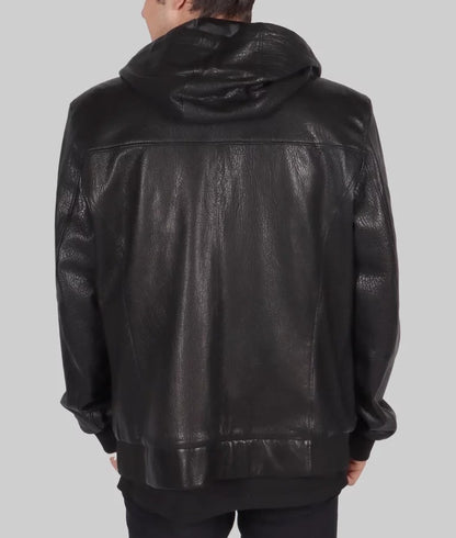Finch Men’s Black Hooded Bomber Leather Jacket
