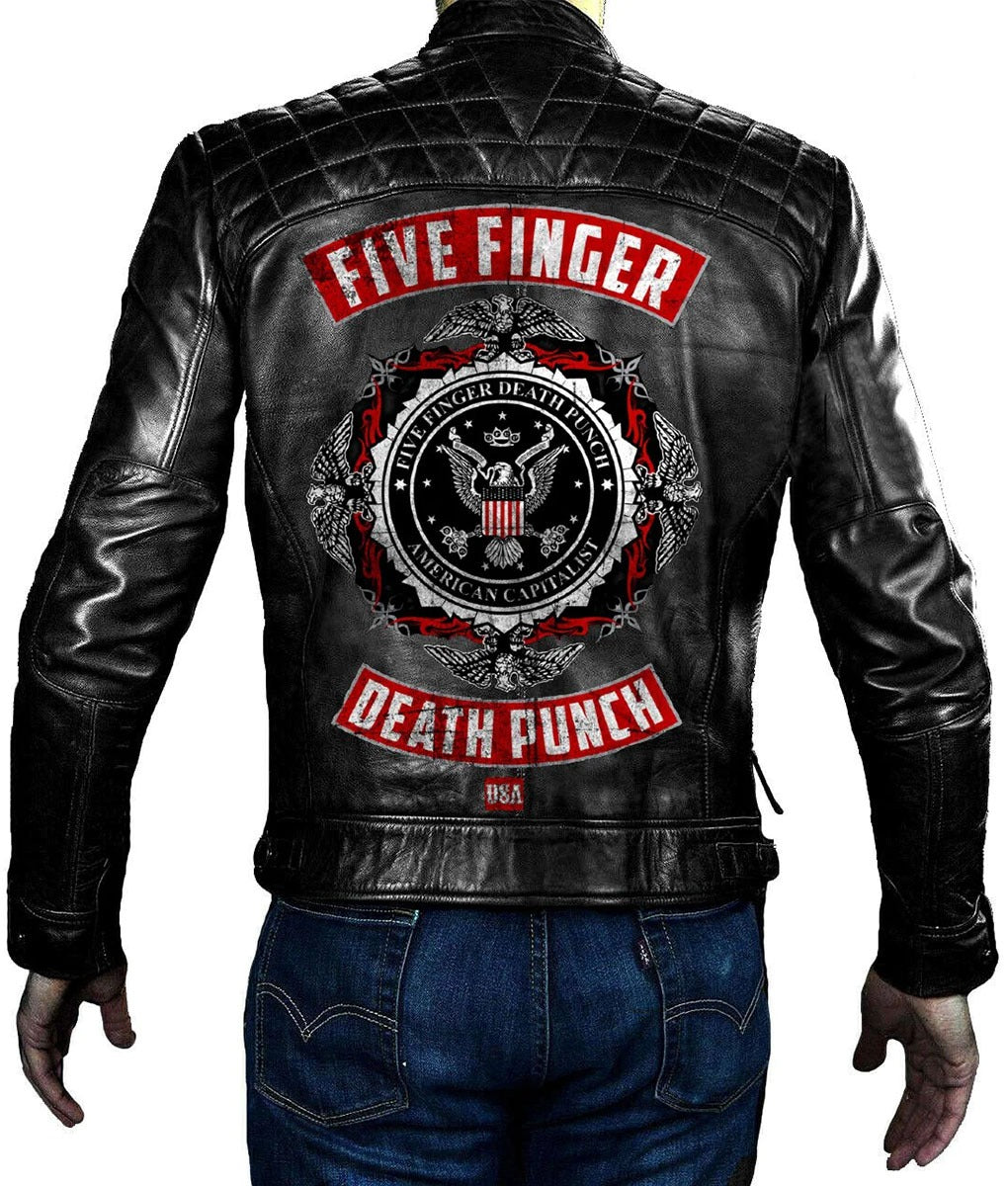 Five Finger Death Punch Men’s Black Punk Rock Leather Jacket