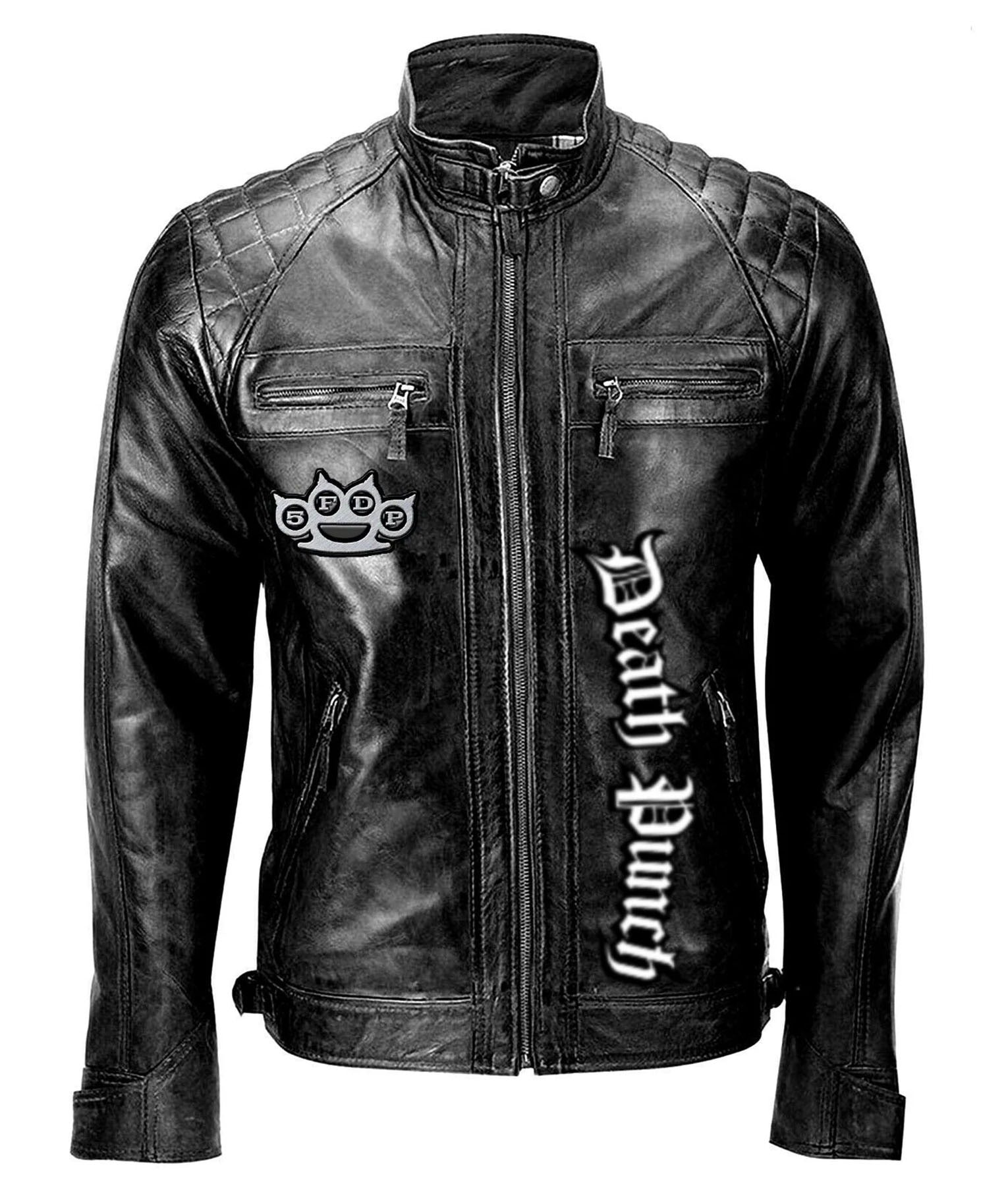 Five Finger Death Punch Men’s Black Punk Rock Leather Jacket