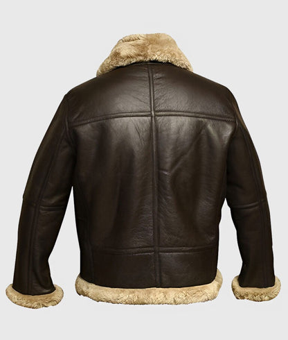Jones Men’s Brown B-3 Shearling Bomber Leather Jacket