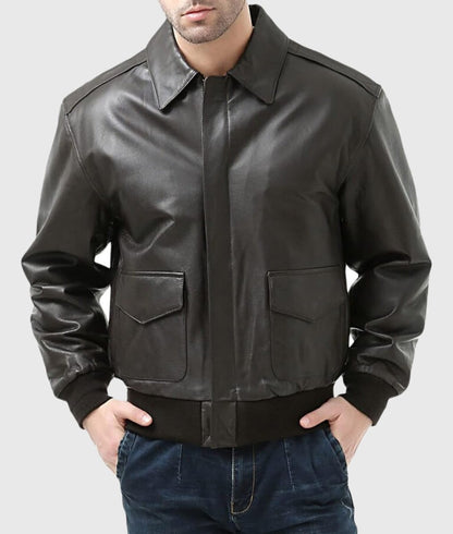 Men’s Flight Brown A-2 Aviator Bomber Leather Jacket