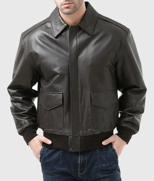 Men’s Flight Brown A-2 Aviator Bomber Leather Jacket