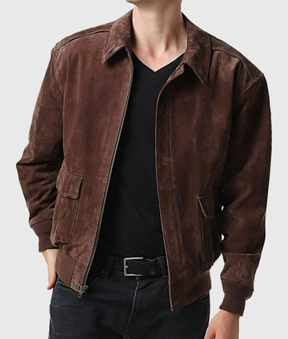 Men’s Suede Brown A-2 Flight Aviator Leather Bomber Jacket