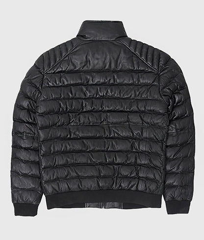 Craig Men’s Black Leather Puffer Jacket with Hood