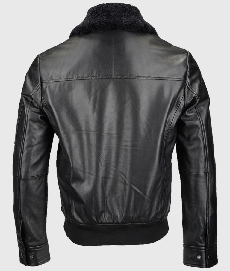Francis Men’s Classic Black Leather Bomber Jacket