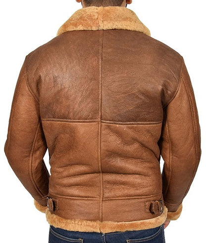 Francis Men’s Tan Brown B3 Shearling Leather Bomber Jacket