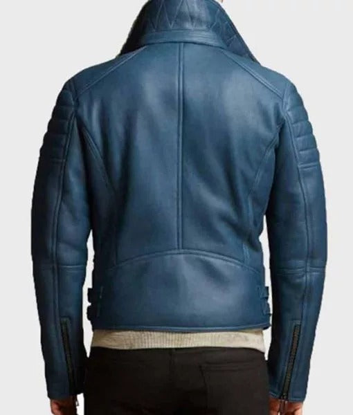 Franklin Men’s Blue Slim Fit Leather Jacket