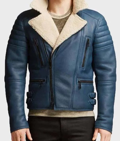 Franklin Men’s Blue Slim Fit Leather Jacket
