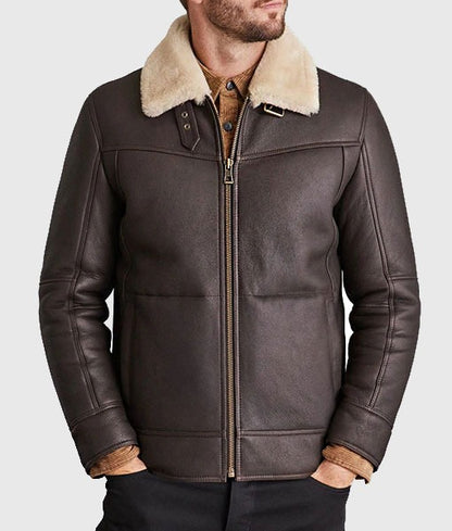 Miller Men’s Vintage Brown B-3 Shearling Bomber Leather Jacket