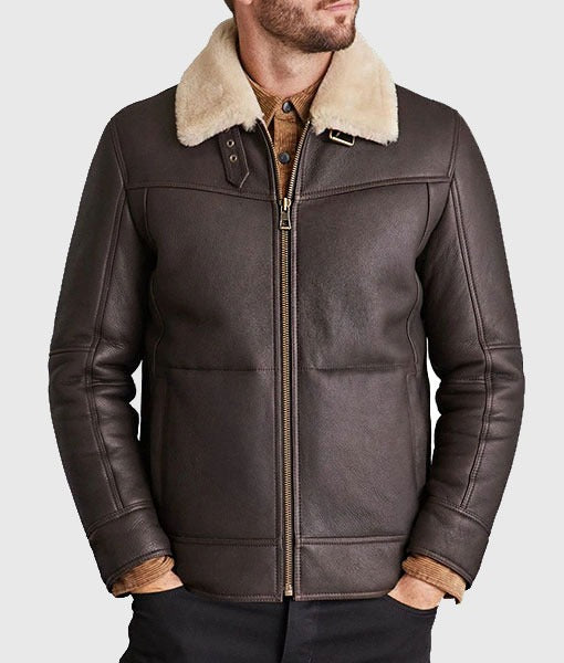 Miller Men’s Vintage Brown B-3 Shearling Bomber Leather Jacket