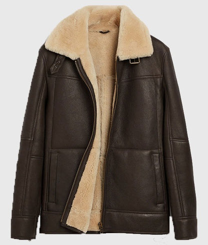 Miller Men’s Vintage Brown B-3 Shearling Bomber Leather Jacket