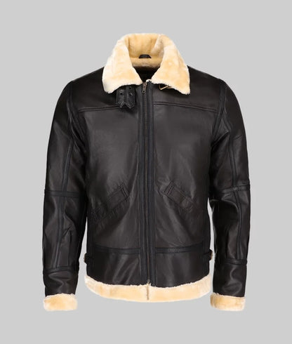 Captain Men’s Dark Brown B-3 Shearling Bomber Aviator Leather Jacket

