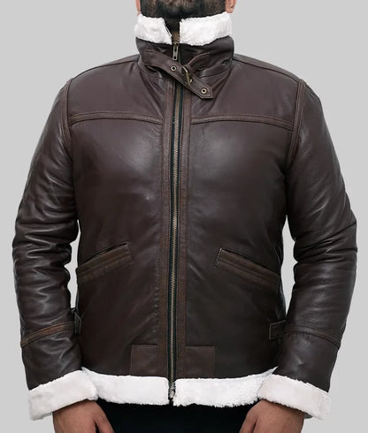 Garry Men’s Dark Brown Shearling B-3 Bomber Leather Jacket