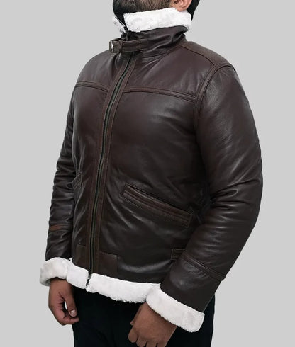 Garry Men’s Dark Brown Shearling B-3 Bomber Leather Jacket