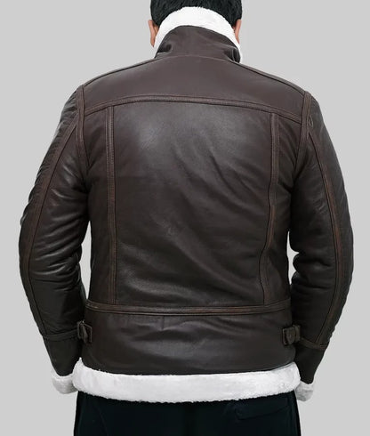 Garry Men’s Dark Brown Shearling B-3 Bomber Leather Jacket